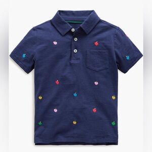 Mini Boden Polo Shirt Boys Size XS 5-6 Years Navy Blue Apple Embroidered School